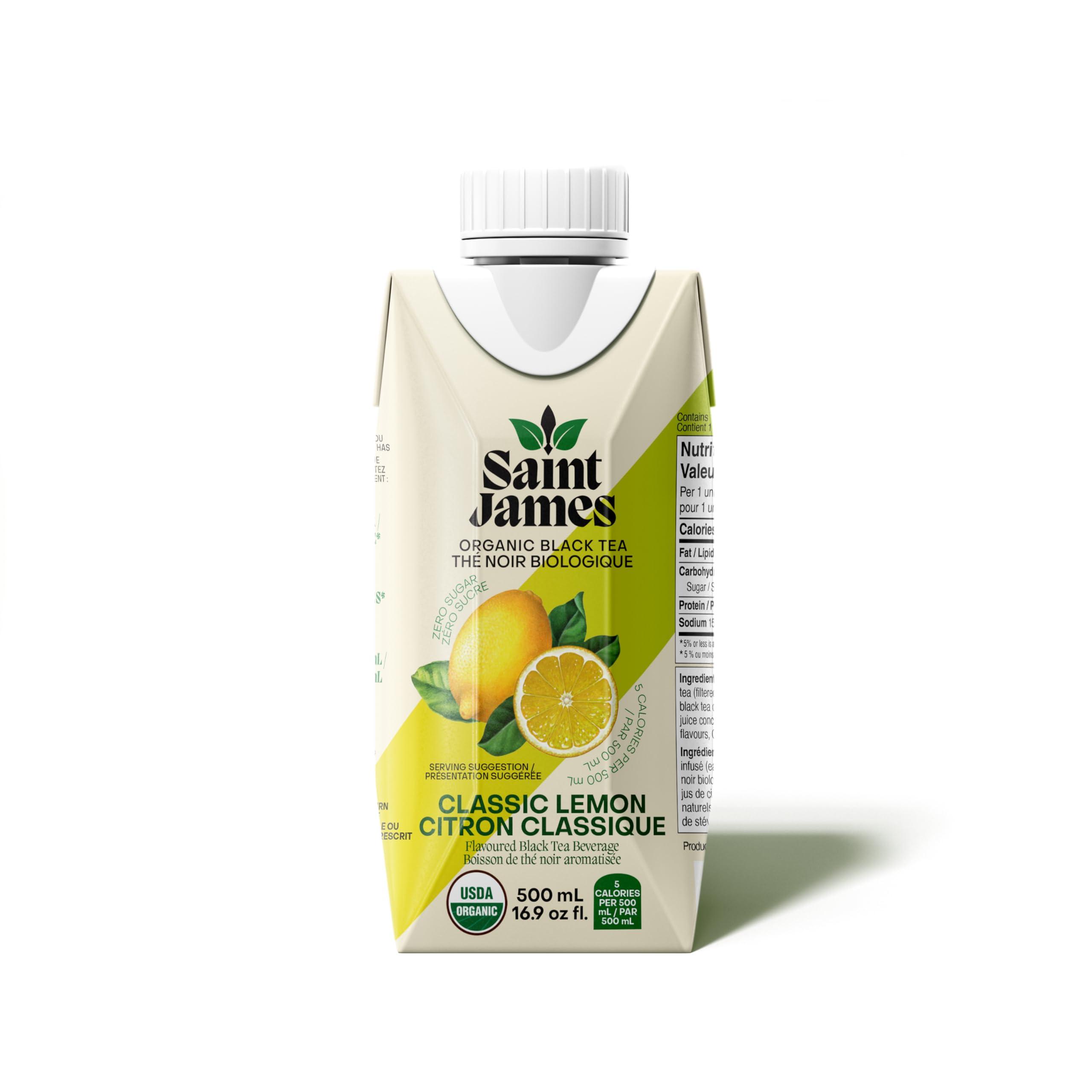 Saint James Brands Saint James Organic Black Tea, Classic Lemon, Zero Sugar, Kosher, USDA Certified Organic, 16.9 Fluid Ounce (Pack of 12)