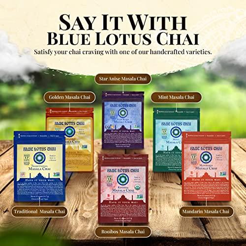 BLUE LOTUS CHAI Blue Lotus Chai - Rooibos Masala Chai - Makes 17 Cups - 0.5 oz Pouch Masala Spiced Chai Powder with Organic Spices - Instant Indian Tea No Steeping - No Gluten