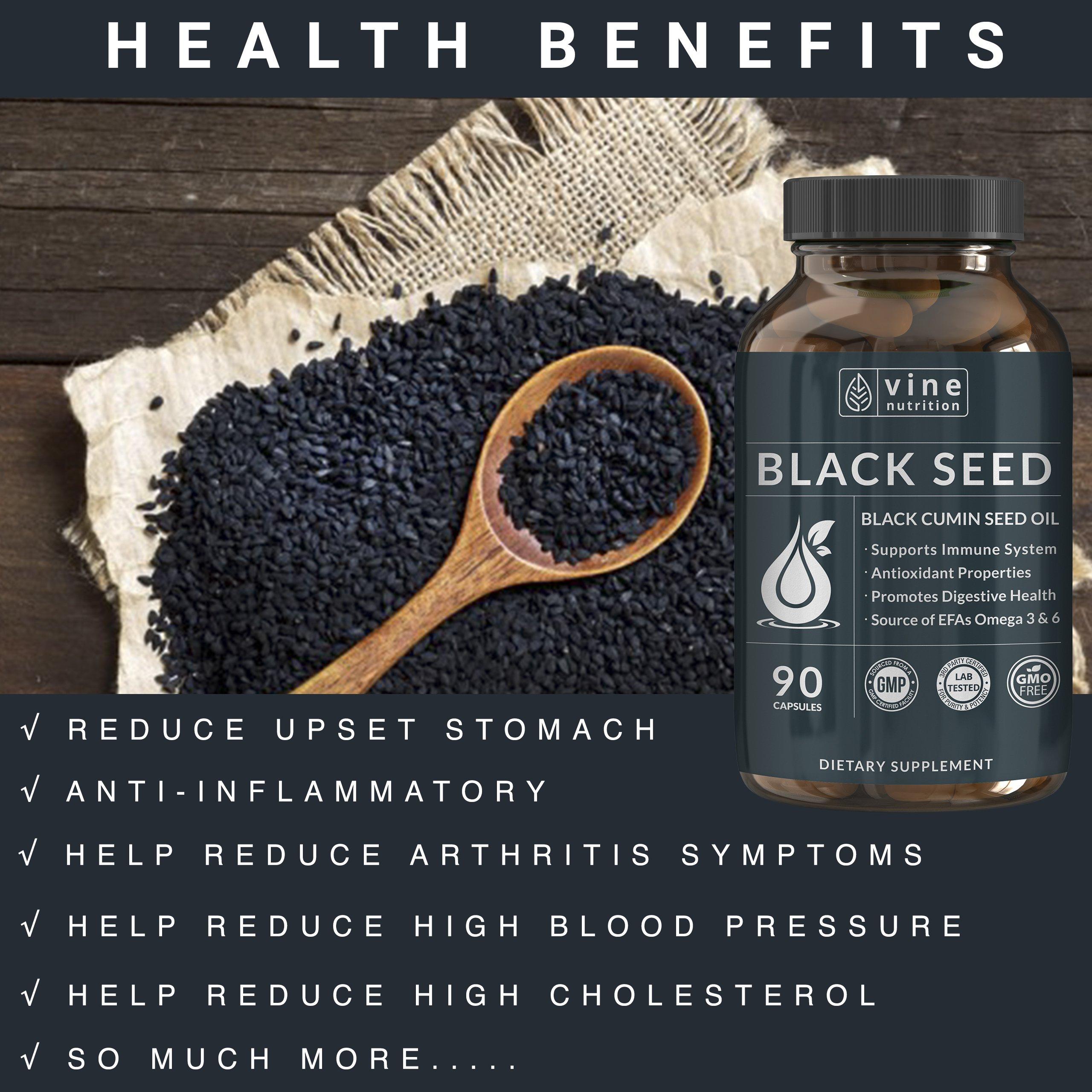 Vine Nutrition Vine Nutrition Black Seed Oil Capsules - Nigella Sativa - Immune Support Supplement Soft Gels - Cold Pressed Antioxidant Vegetarian Black Cumin Pills - 500 Milligrams Made in The USA