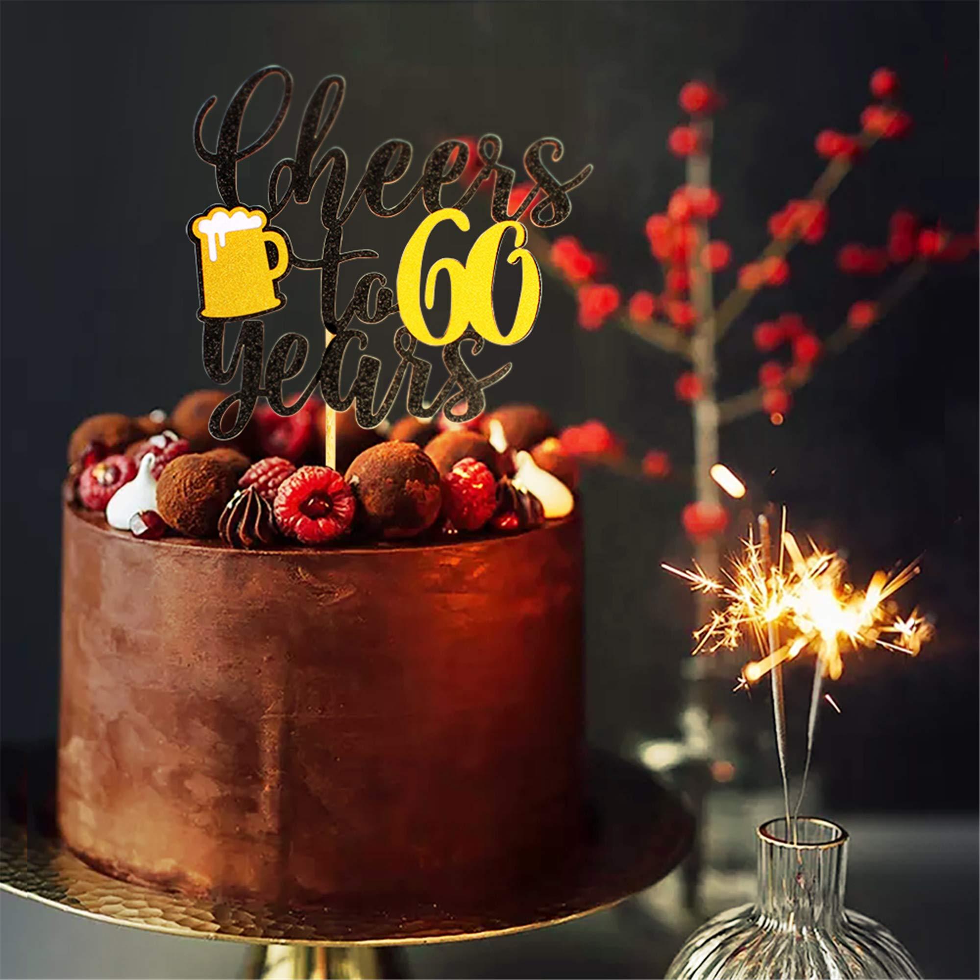 UNIMALL 60 Years Cake Topper - Gold Glitter 60th Birthday, Wedding Anniversary Cake Topper Picks Party Decoration