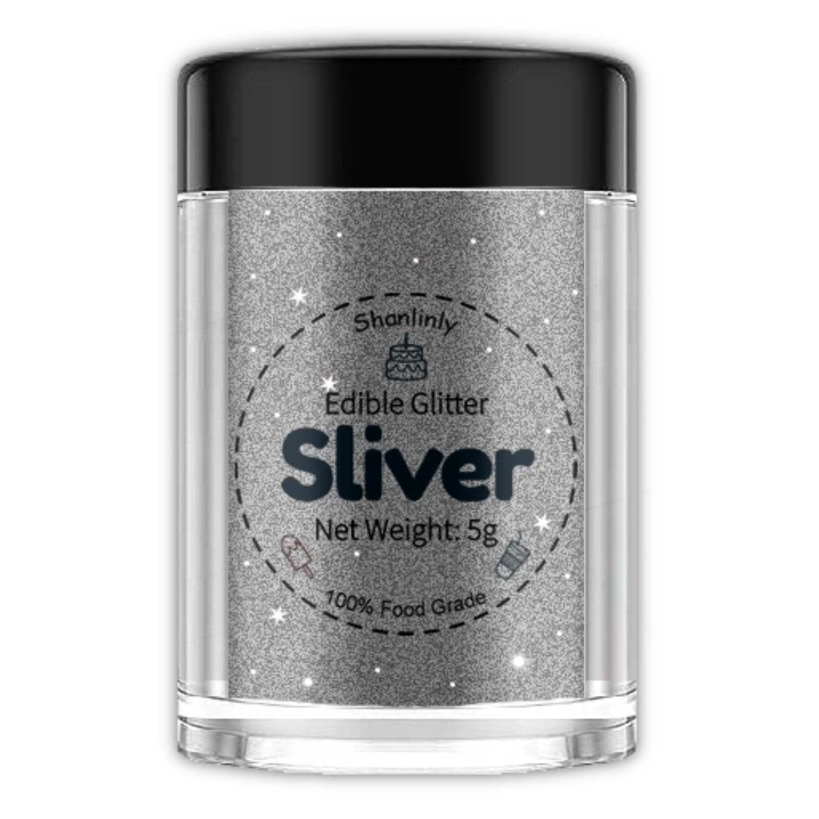 Shanlinly Shanlinly Silver Edible Glitter for Cakes Drinks - Food Grade 5g Shimmer Luster Glitter Dust Edible Glimmer Powders for Strawberries, Sprinkle on Sparkle, Chocolate, Cookie, Cupcake, Cocktail, Vegan