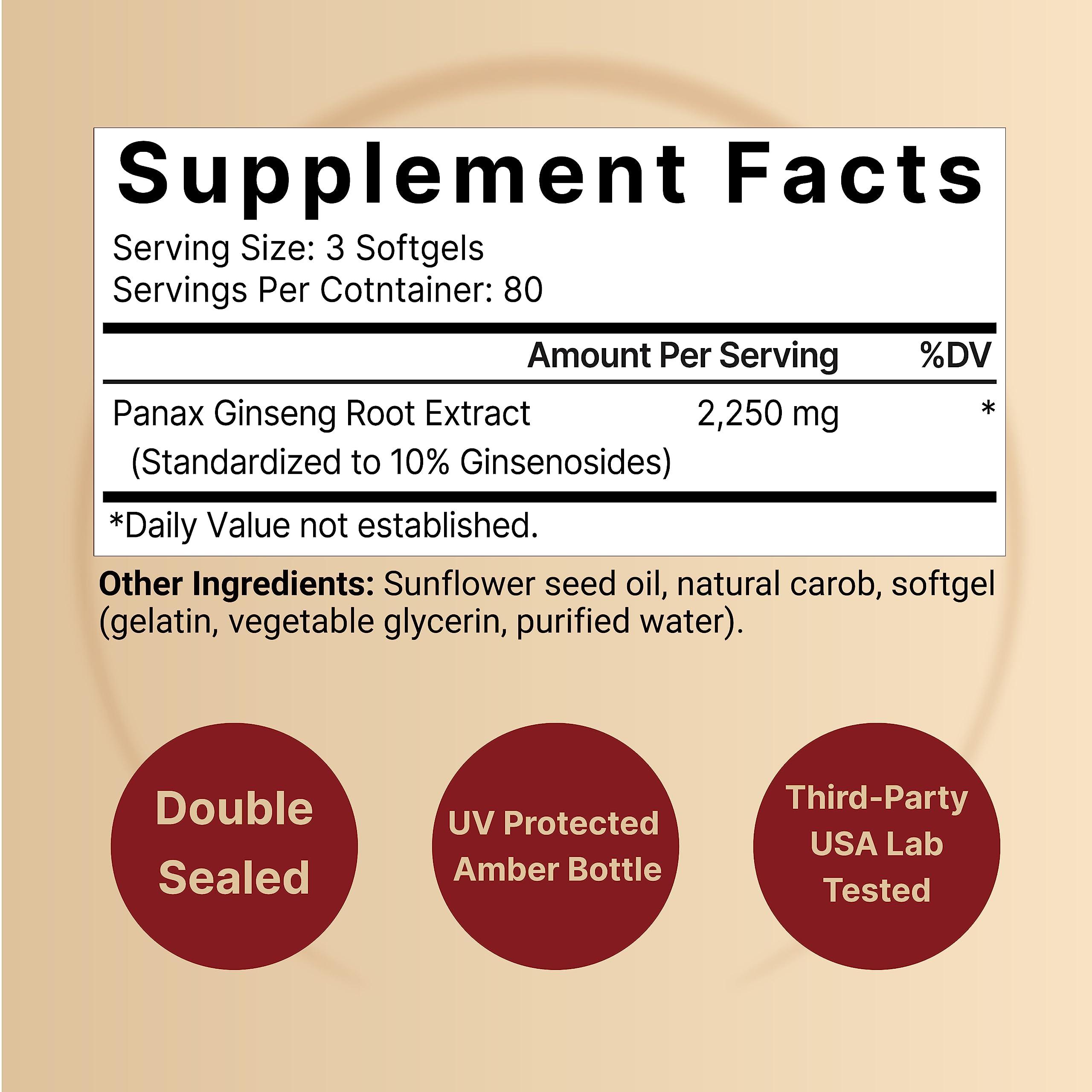 NatureBell NatureBell Korean Red Ginseng 2,250mg Per Serving, 240 Softgels | Panax Ginseng Root, Standardized to 10% Ginsenosides, Non-GMO, Support Energy, Male Performance, & Immune System