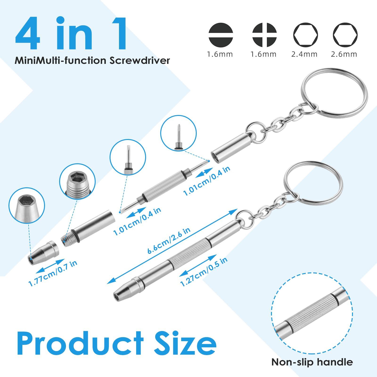Nogeqi Nogeqi 6 Pcs Mini Eye Glasses Screwdriver Repair Kit 4 In 1 Portable Tiny Glasses Screwdriver Keychain Precision Tightening Eye Glass Screwdriver Kits for Eyeglasses, Computer and Watch Repair