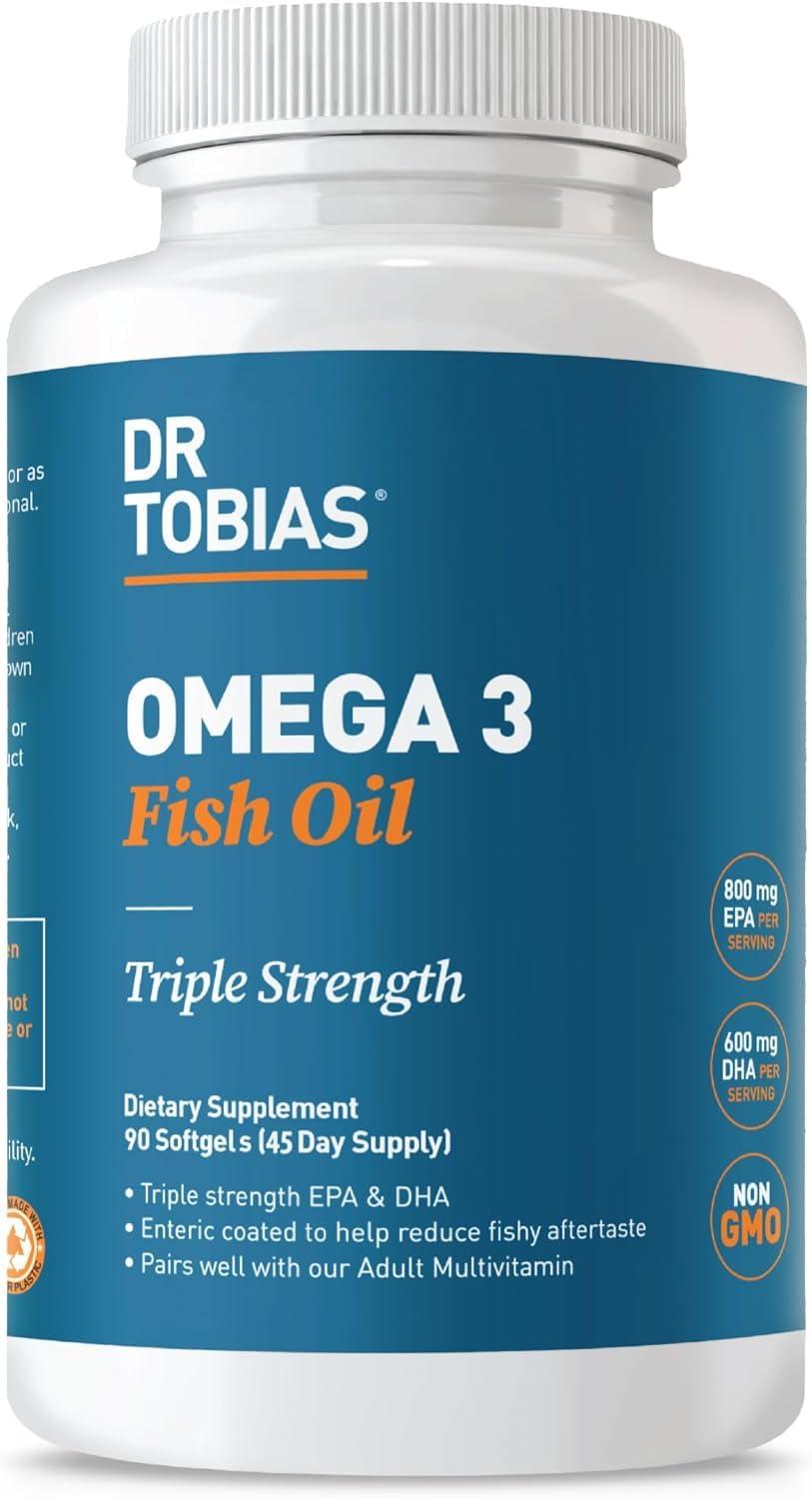 Dr. Tobias Dr. Tobias Omega 3 Fish Oil, 2000mg Triple Strength with 800mg EPA 600mg DHA Per Serving, Fish Oil Omega 3 Supplements for Heart, Brain & Immune Support, 90 Softgels, 45 Servings