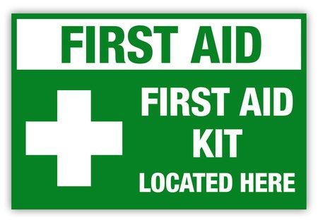 JB First Aid Kit Located Here Sign, 5" X 3.5"