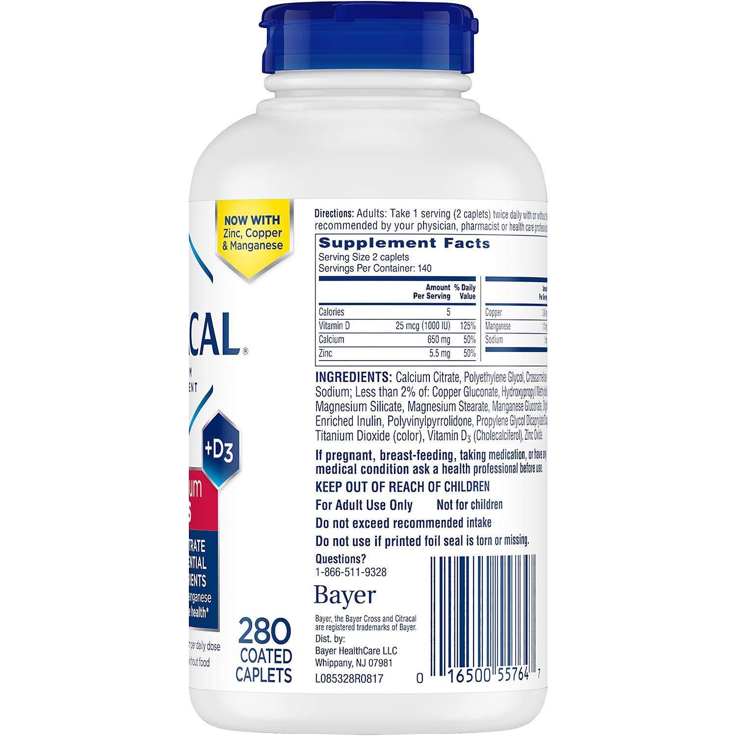 CITRACAL Citracal Maximum Plus Calcium Citrate Caplets Plus D3 (280 Count)