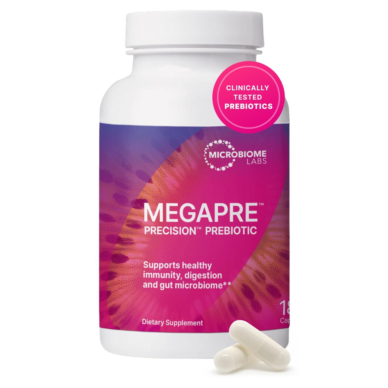 Microbiome Labs Microbiome Labs MegaPre Prebiotic Fiber Supplement in Vegetable Capsules - Prebiotic Supplement with Clinically Tested Oligosaccharides - Support Microbial Diversity & Gut Health (180 Capsules)