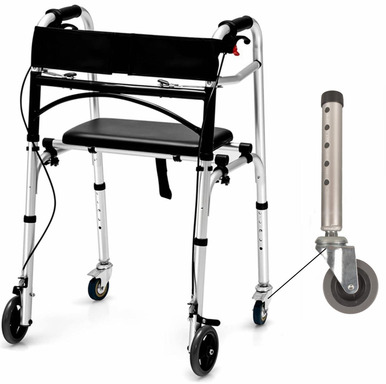 weilai Walker Wheels, Swivel Universal Walker Caster Wheel with 5 Height Adjustable, Replacement Feet Parts Rollator Accessories (Pack of 2)