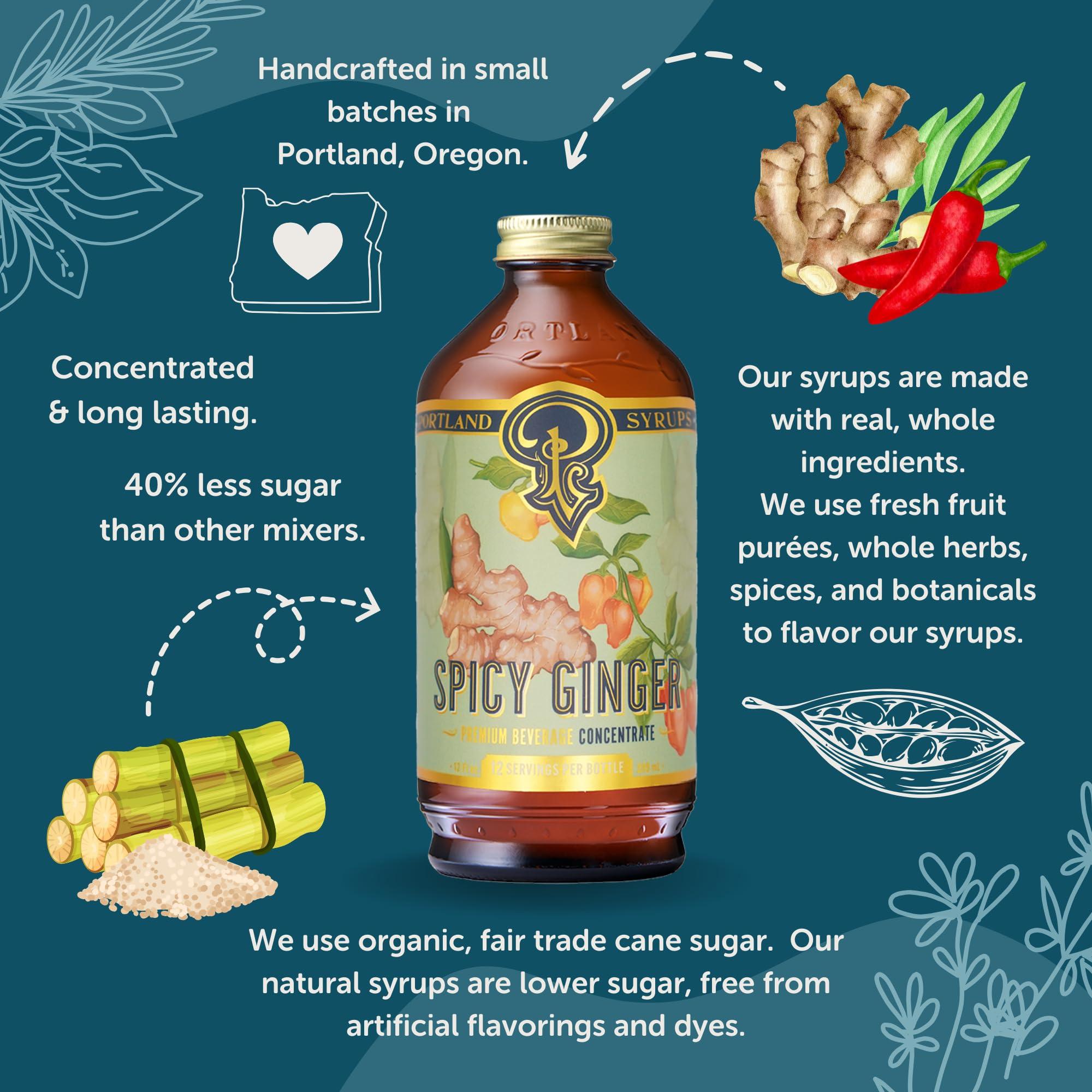P Portland Syrups Portland Syrups Spicy Ginger Syrup - Extra Spicy Heat and Fresh Ginger Flavor - Premium Beverage Concentrate for Cocktails, Mocktails, Tea, and More - 12 oz with 24 Servings (Pack of 2)