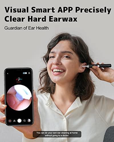 Right Ear Wax Removal, Ear Cleaner with Camera and Light, Ear Wax Removal Kit with 1296P Otoscope, Ear Cleaning Tool with 6 Ear Spoon, Ear Camera for iPhone & Android Phones,Black