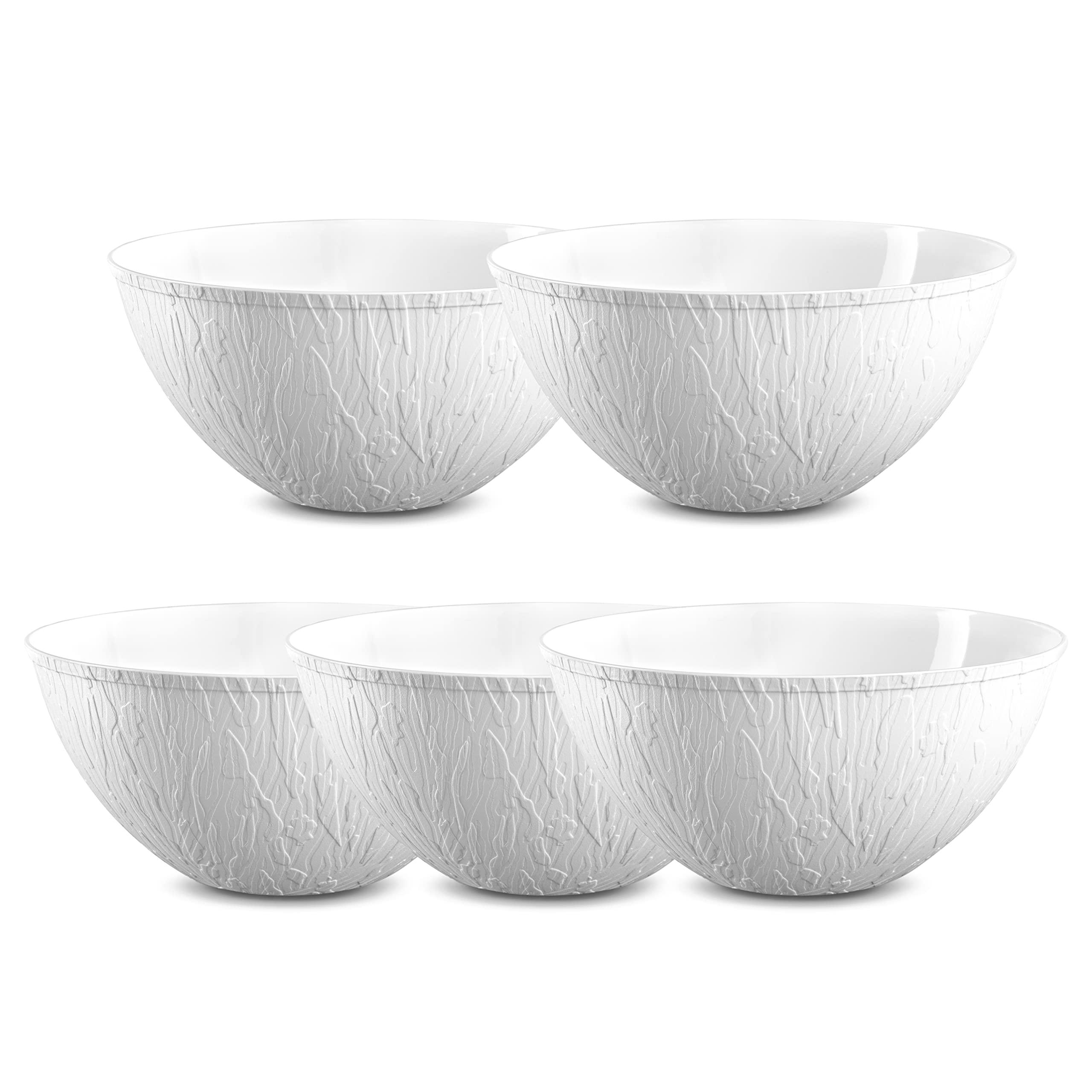 Posh Setting Plastic Serving Bowls Large Disposable White Serving Bowl Snack Bowls for Parties Disposable Plastic Chip Bowls for Parties, Buffet, Catering, Display or Salad Bar [5 Pack - 96 oz]