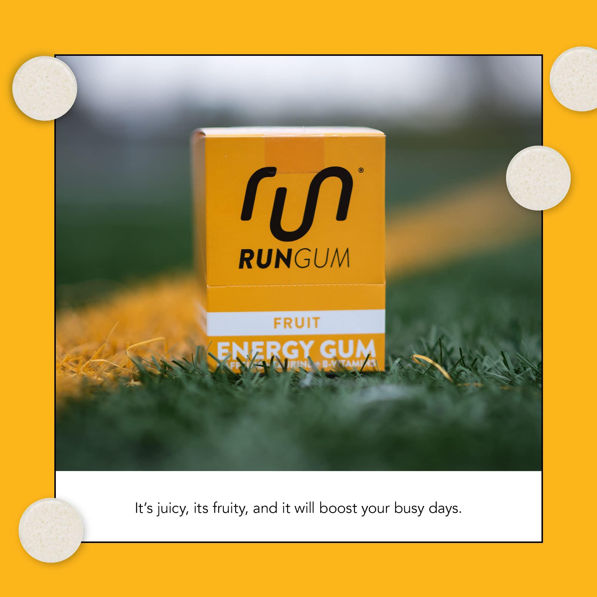 Run Gum RUN GUM Fruit Energy Chewing Gum 50mg Caffeine Taurine & B-Vitamins Per Piece, 24 Pieces (Pack of 12) Sugar Free, Zero Calorie, No Aspartame, and Gluten Free