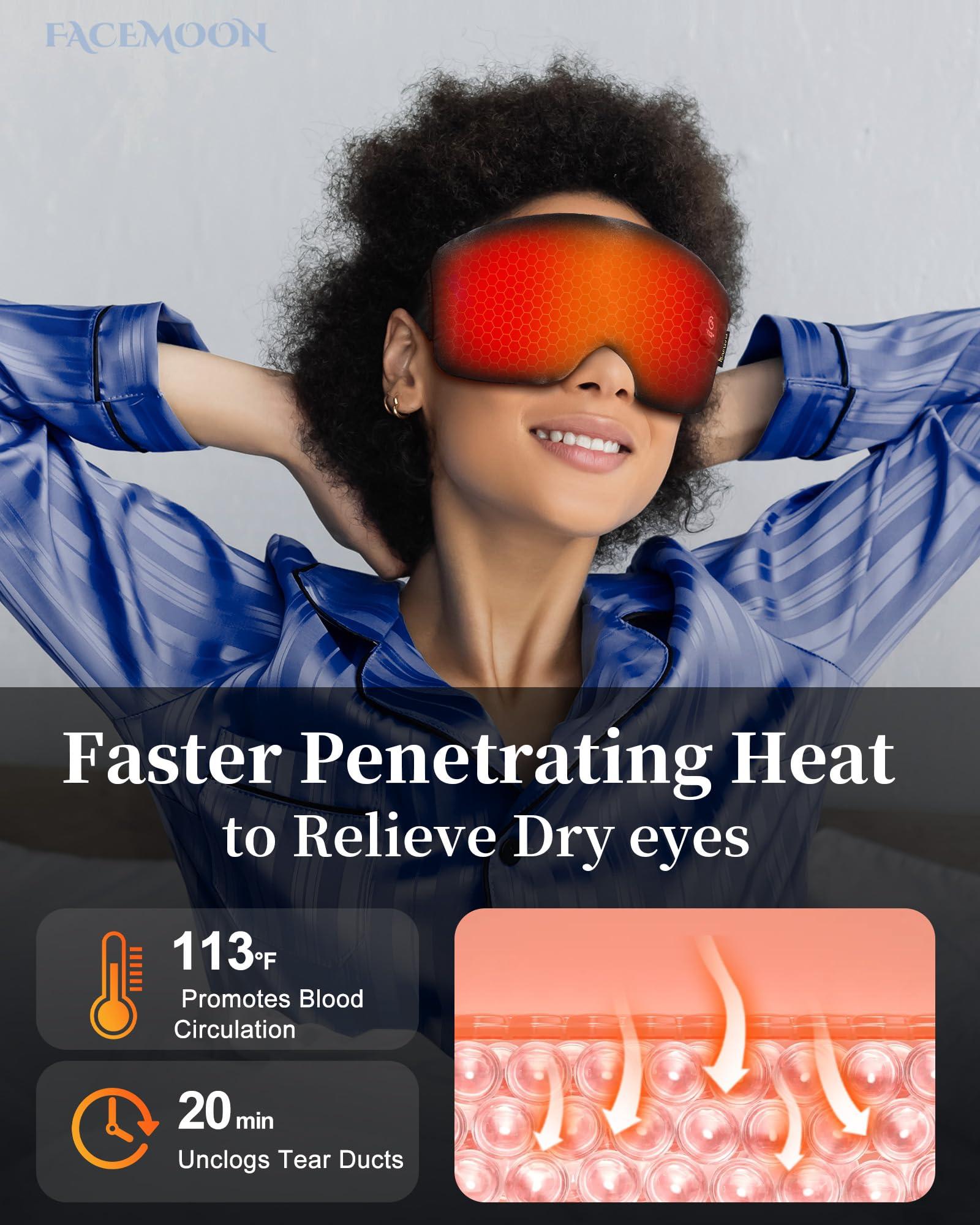 FACEMOON Heated Eye Mask for Dry Eyes - Silk Cordless Warm Eye Compress Moist Heat, FSA HSA Eligible, Eye Heating Pad for Dry Eyes, Stye Treatment, Eye Strain, Travel, Washable, Rechargeable, Black