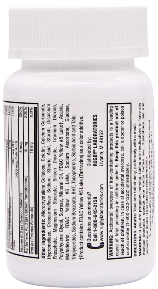 RUGBY LABORATORIES Rugby Tab-A-Vite Multivitamin with Iron and Beta-Carotene Multivitamin/Mineral Supplement - 1000 Tablets