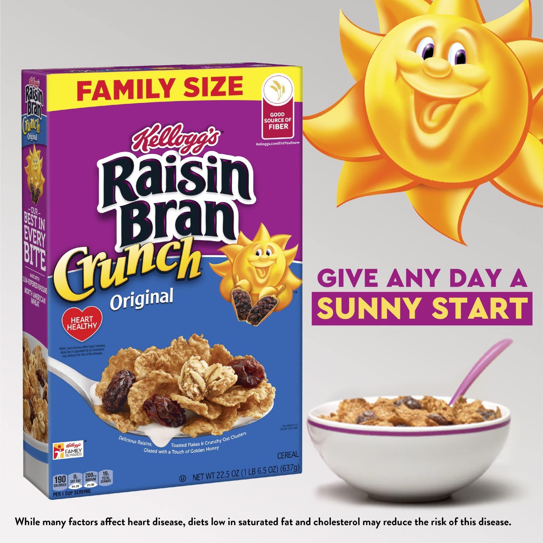 Raisin Bran Kellogg\'s Raisin Bran Crunch Breakfast Cereal, Family Breakfast, Fiber Cereal, Family Size, Original, 22.5oz Box (1 Box)