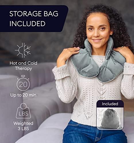 GENIANI GENIANI Microwavable Heating Pad for Neck and Shoulders with Herbal Aromatherapy - Calming Weighted Cordless Neck Wrap - Heat Pad for Pain Relief and Spasm - Hot and Cold Compress (Cloud Grey)