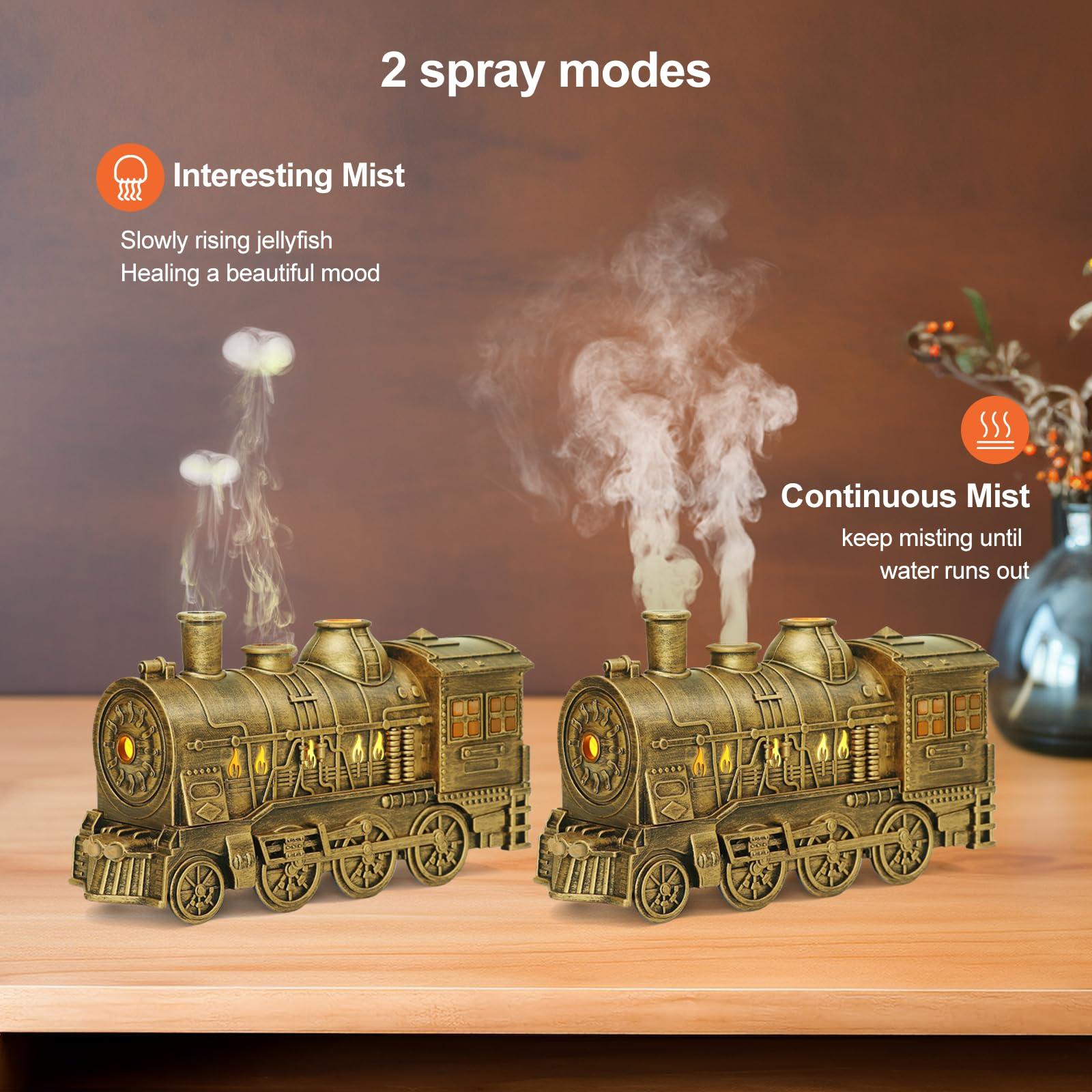 HIROGA HIROGA Train Diffuser 300ml, Aromatherapy Diffuser Cool Mist Ultrasonic Aroma Train Diffuser with Remote Control 2 Light 2 Mist Mode Auto Shut-Off for Bedroom Office Hotel(Bronze)