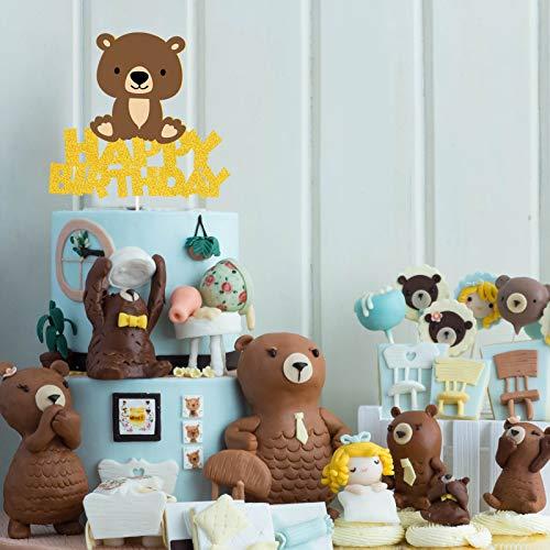ChienMin Bear Happy Bithday Cake Topper,Brown Bears Themed Kids Birthday Cake Decoer, Woodland Bear Baby Shower or Birthday Party Decor Supplies
