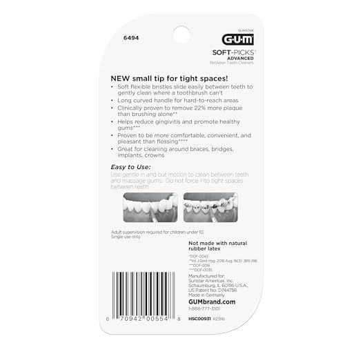 GUM GUM Soft-Picks Advanced- Tight, Easy to Use Dental Picks for Teeth Cleaning and Gum Health, Disposable Interdental Brushes with Convenient Carry Case, Dentist Recommended Dental Picks, 60ct(3pk)