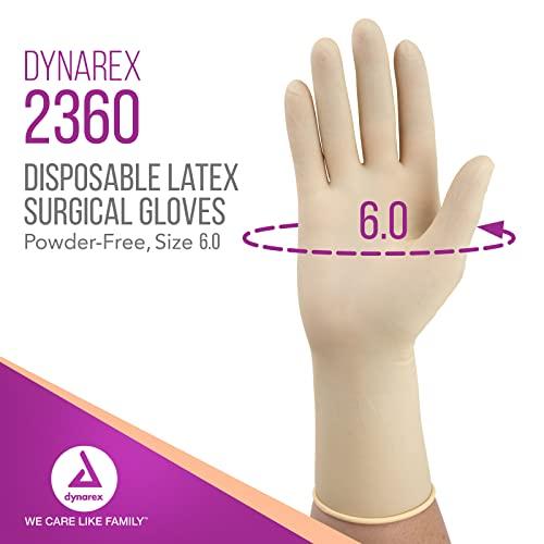 Dynarex Dynarex Sterile Disposable Latex Surgical Gloves, Powder-Free, Sterilely Packaged in Pairs, Professional Medical and Healthcare Use, Veterinary Clinic, Bisque, Size 6.0, 1 Box of 50 Pairs of Gloves
