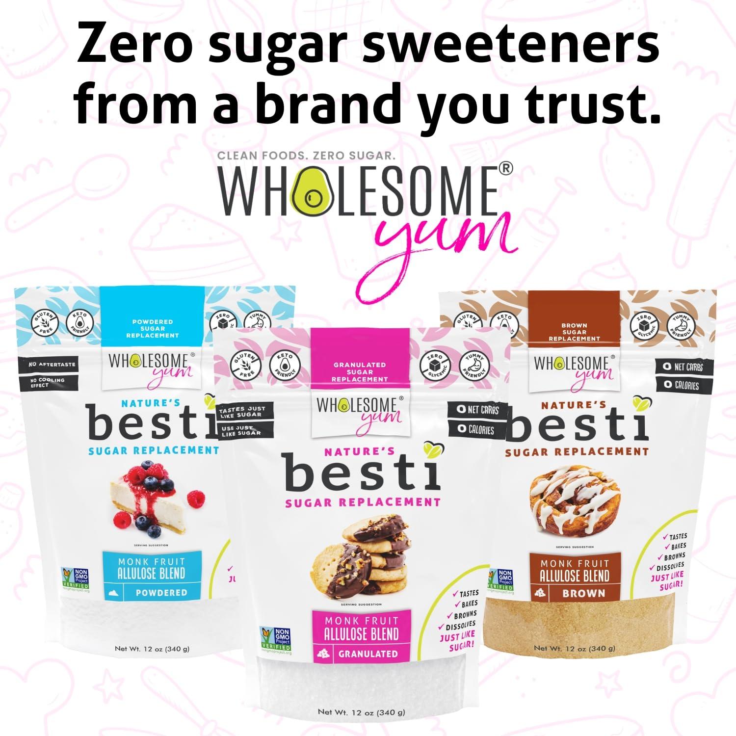 Wholesome Yum Wholesome Yum Besti Natural Brown Sugar Substitute - Keto Brown Monk Fruit Sweetener Blend With Allulose (No Erythritol) - Non GMO, Zero Carb, Zero Calorie, Sugar Free, No Aftertaste (12 oz)