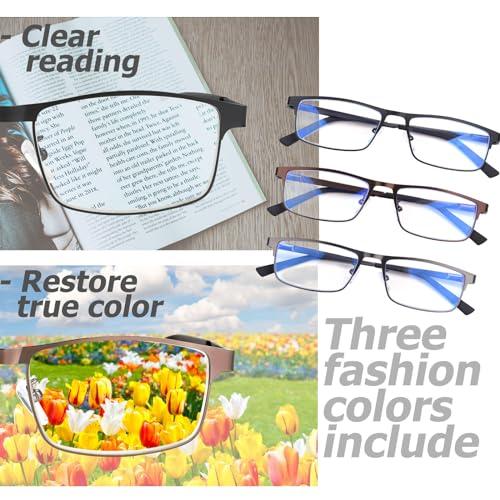 WEIMELTOY WEIMELTOY 3-Pack Blue Light Blocking Reading Glasses, Stylish Metal Full Frame Computer ReadersMen\'s and Women\'s Filter UV Ray/Computer Glare Comfort Spring Hinge Readers(Mix Color,+2.5)
