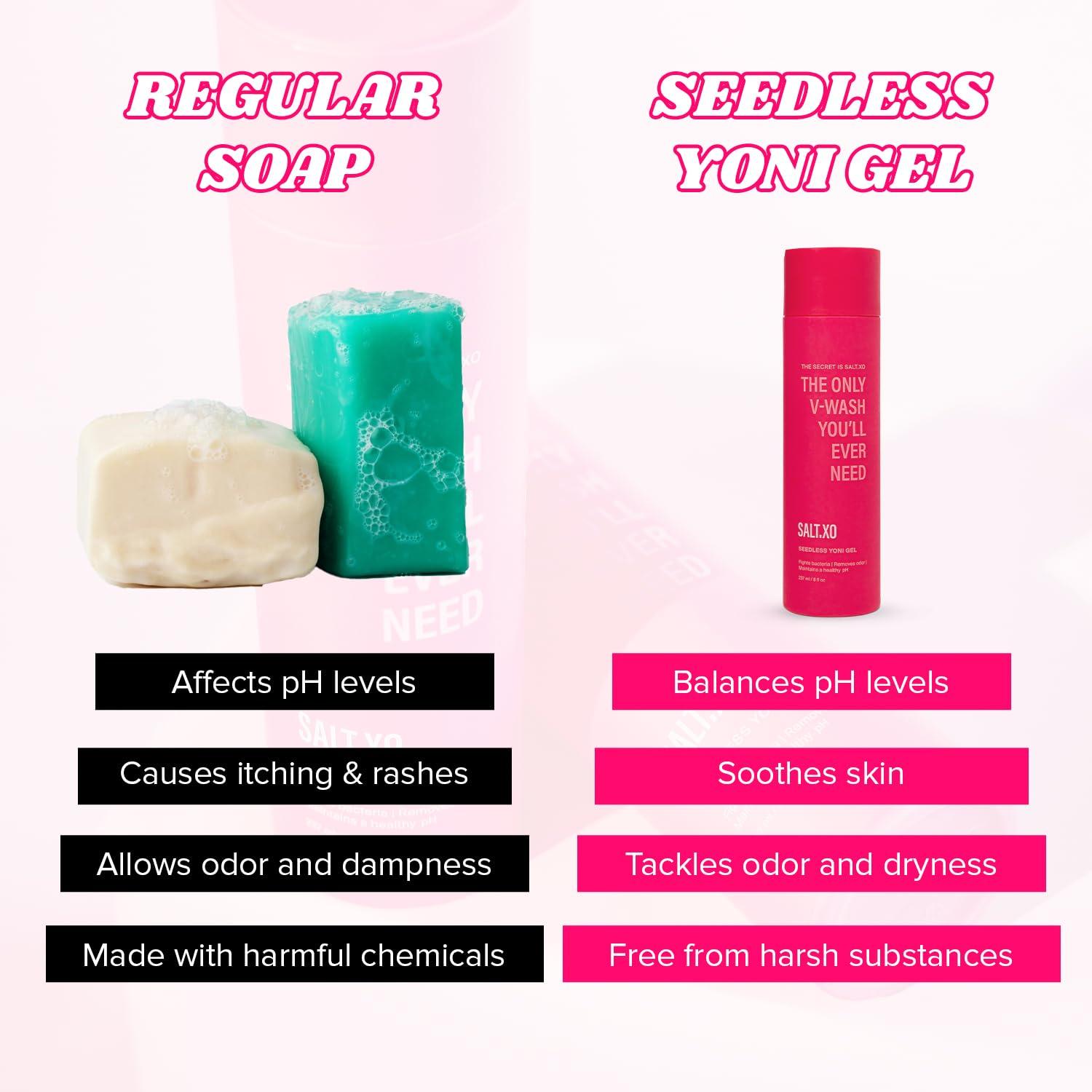 SALT.XO SALT.XO Seedless Yoni Gel Wash, Feminine Wash with Refreshing Cucumber and Aloe Vera, Organic Intimate Care Gel for Women, pH Balance V Wash Cruelty-Free, Feminine Hygiene Products (8 Fl Oz)