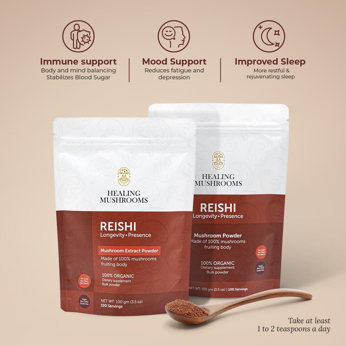 Healing Mushrooms Healing Mushrooms Reishi Extract Powder, Organic Mushroom Supplement (100 Gram)