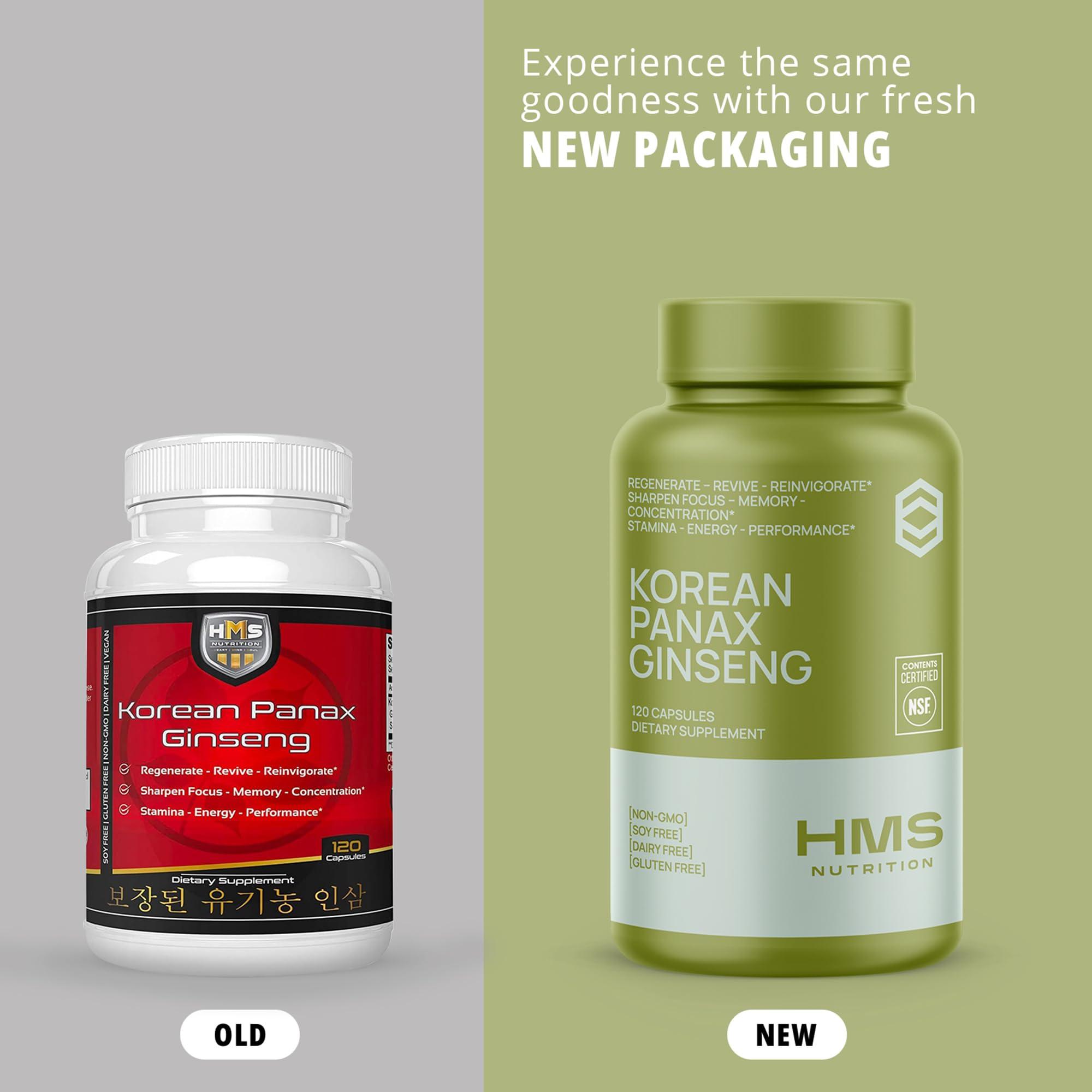 HMS Nutrition Korean Red Panax Ginseng 2000mg 120 Vegan Capsules Super Strength Extract - High Ginsenosides Supports Energy, Stamina, Performance and Mental Health