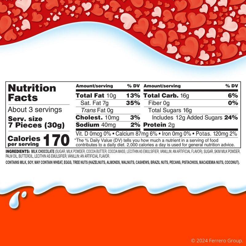 Kinder Kinder & Love Gift Box, 25 Mini Milk Chocolate Hearts, Valentine\'s Gift, 3.7 oz