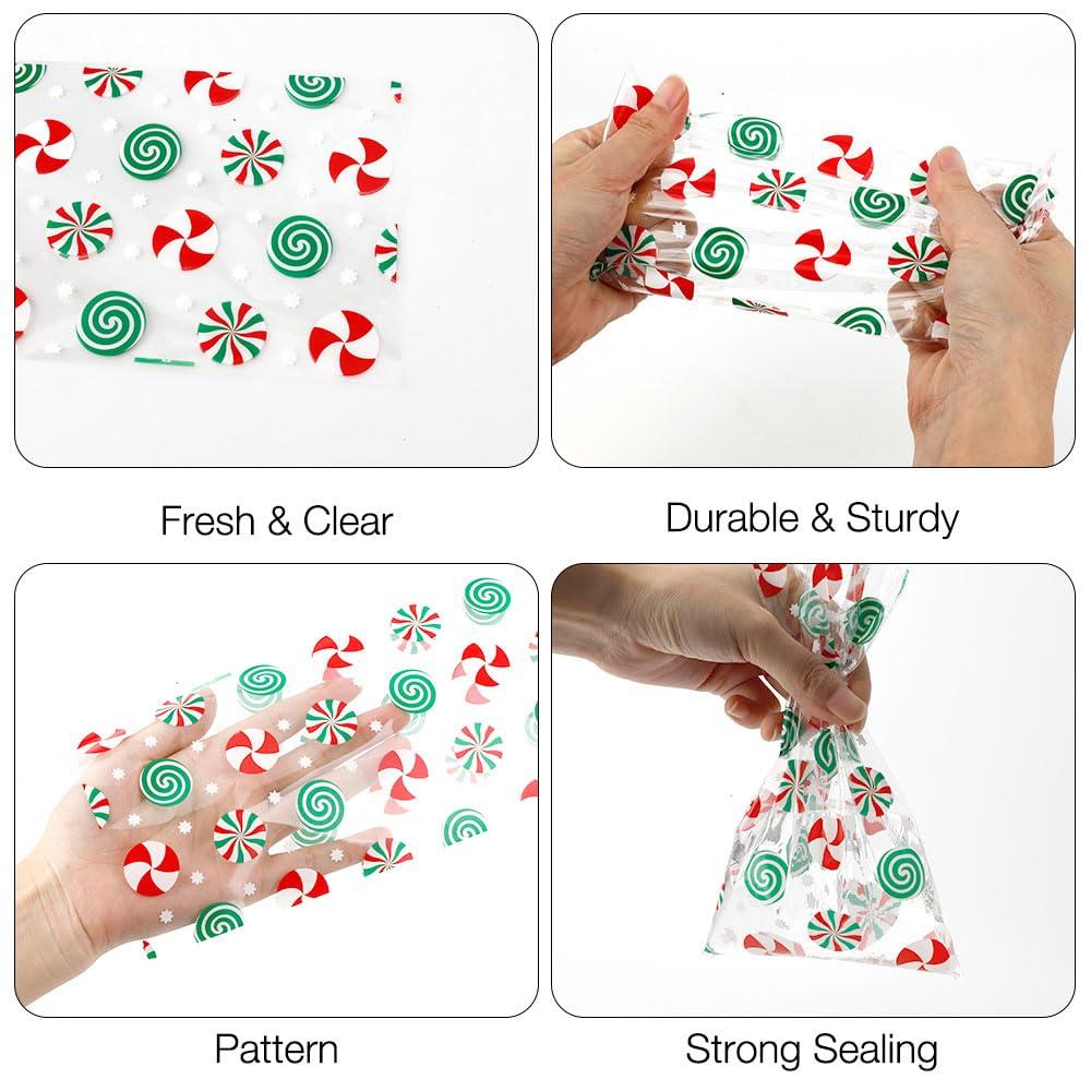 Luktastic Christmas Treat Bags, Christmas Cellophane Bags, 100Pcs Christmas Candy Bags, Cellophane Treat Bags with Twist Ties, Cellophane Gift Bags Cookie Bags Goodie Bags for Xmas Holiday Party Favors Supplies