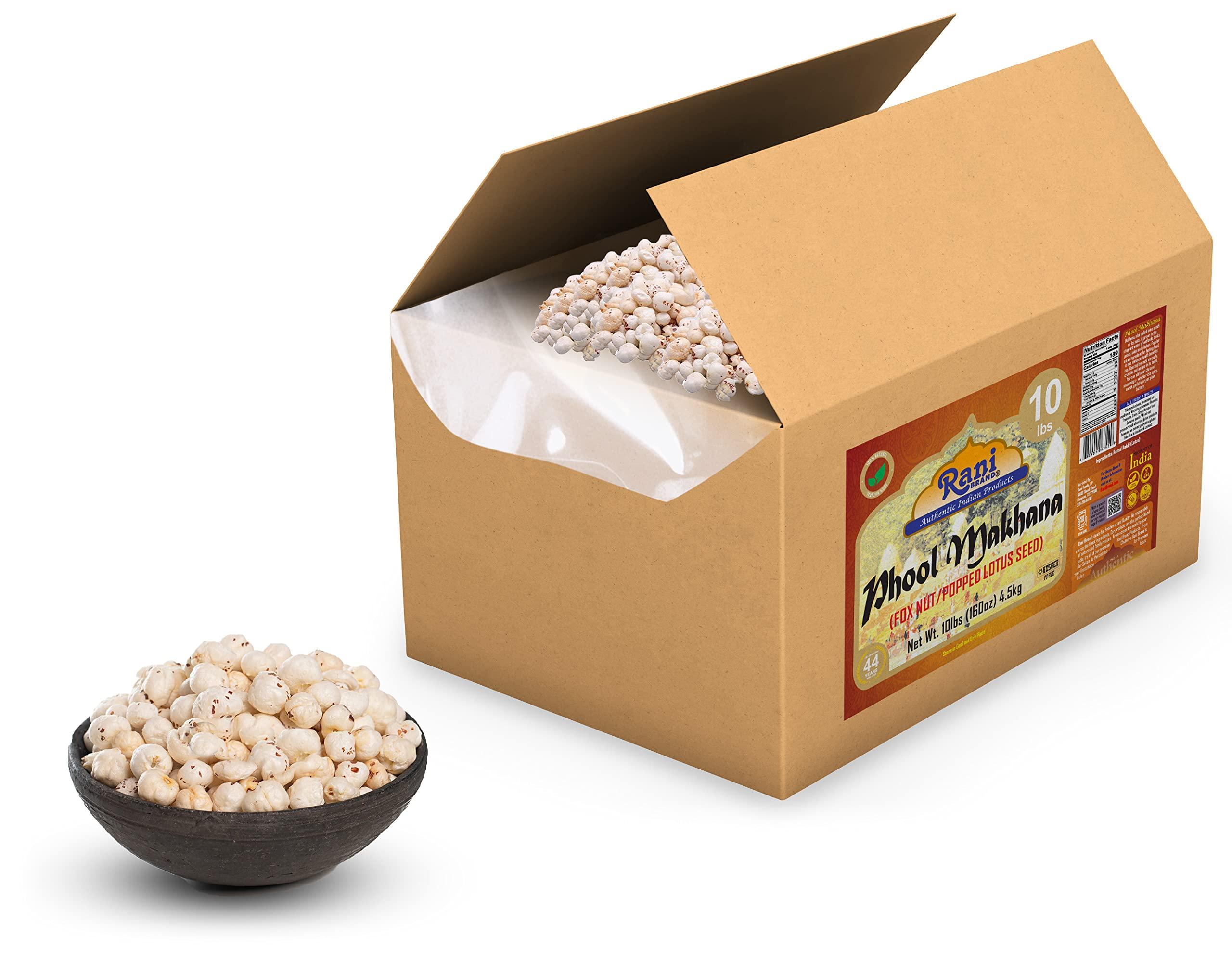 Rani Brand Authentic Indian Products Rani Jumbo Phool Makhana (Fox Nut/Popped Lotus Seed) Plain Raw Uncooked 160oz (10lbs) 4.54kg Bulk Box ~ All Natural | Vegan | No Colors | Gluten Friendly | NON-GMO | Indian Origin