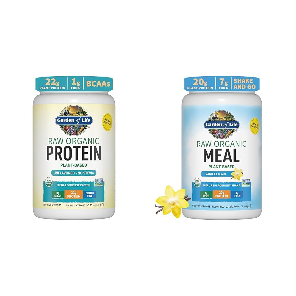 Garden of Life Garden of Life Organic Vegan Unflavored Protein Powder 22g Complete Plant Based Raw Protein & Vegan Protein Powder - Raw Organic Meal Replacement Shakes - Vanilla - Pea Protein