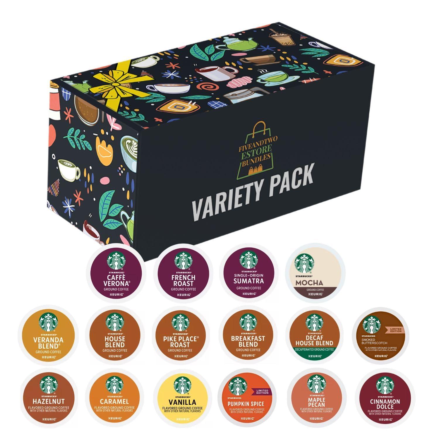 FIVEANDTWOESTORE BUNDLES 16ct K-Cups Variety Pack | Includes Medium & Dark Roast, Flavored Coffee Pods& Mocha K Cups| Wide Variety Coffee Pods for Keurig,Excellent Gift for Starbucks Coffee Lovers