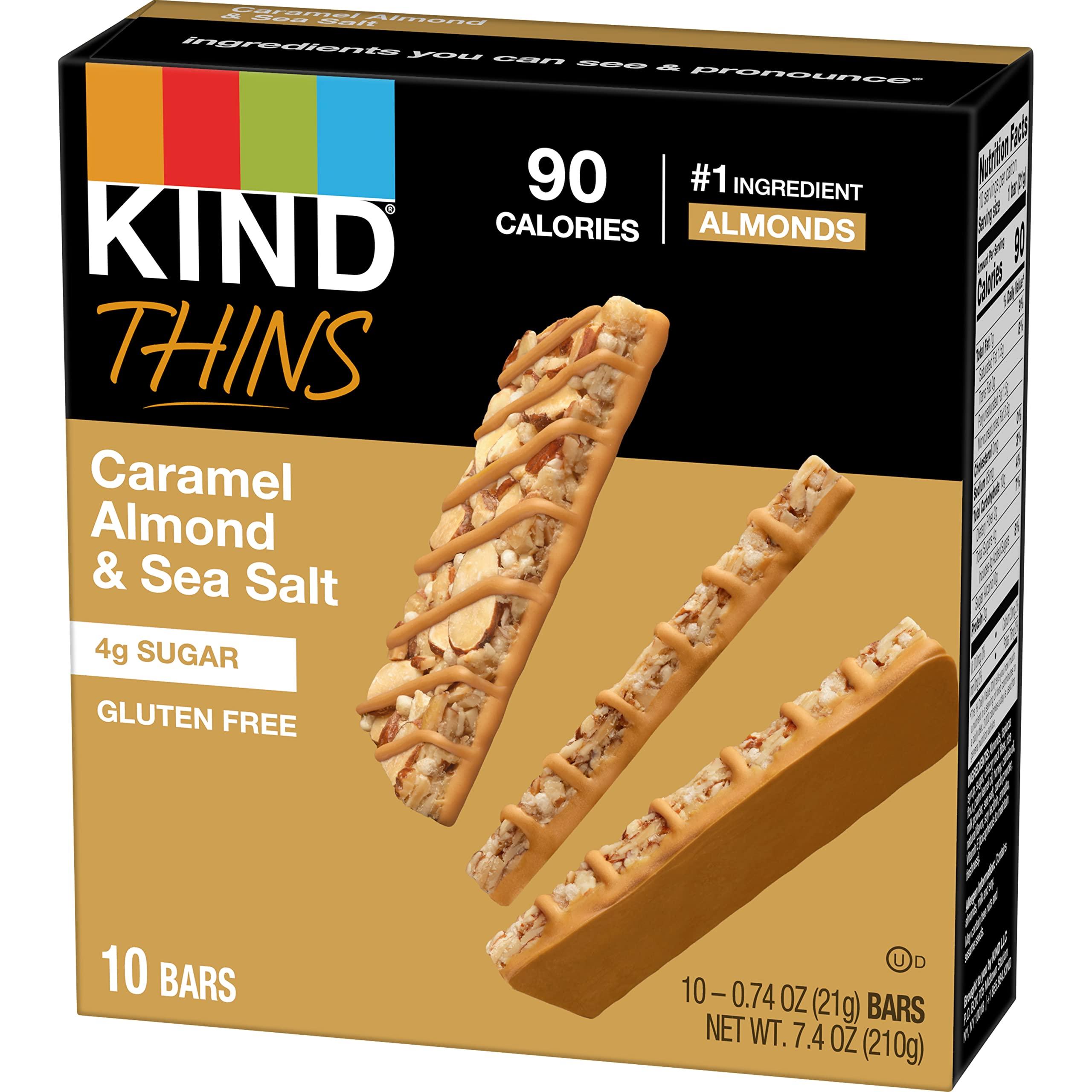 KIND KIND THINS Caramel Almond & Sea Salt Bars, 0.74 Ounce, Gluten Free, 4g Sugar, 10 Count (Pack of 6)