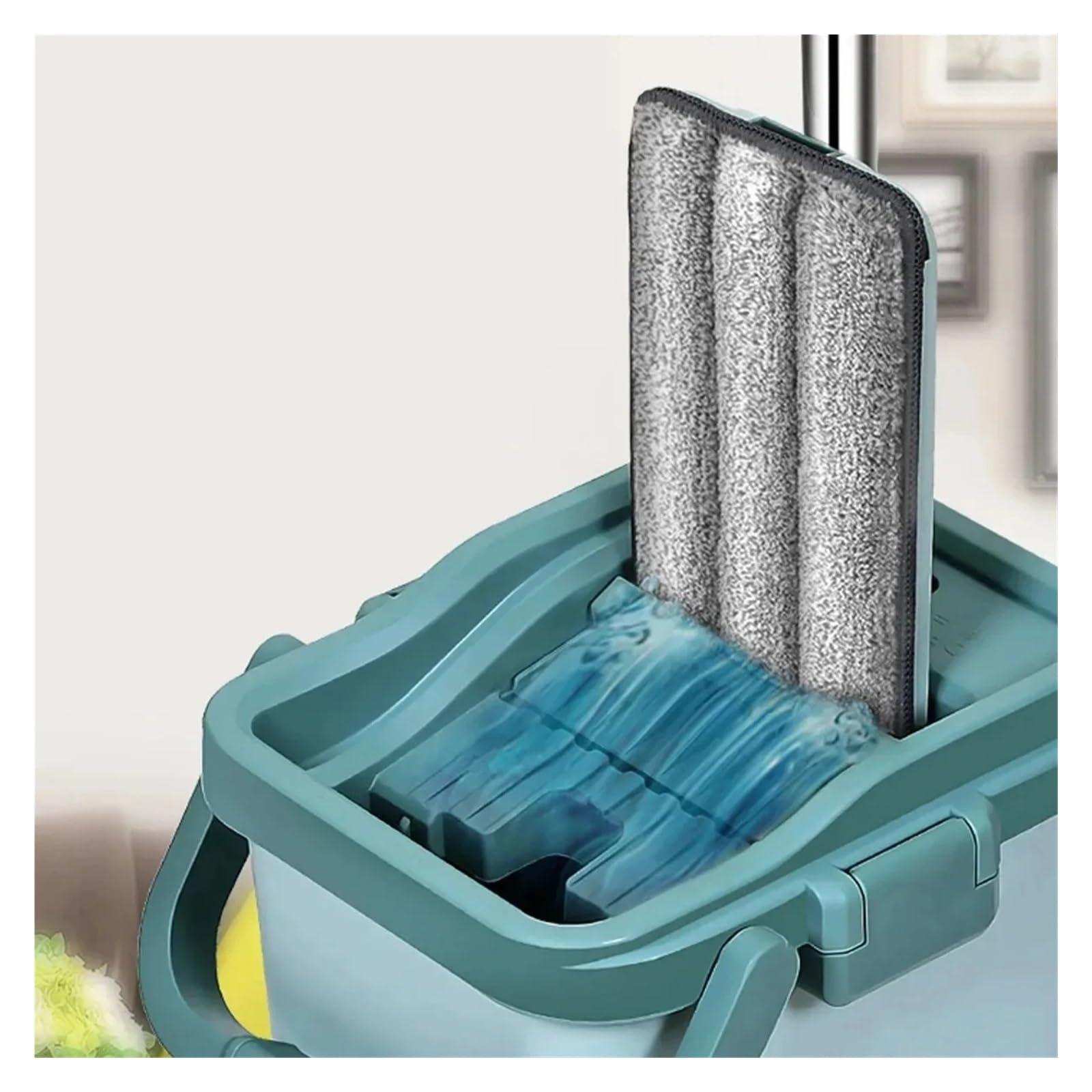 EtliN Flat Squeeze Mop with Bucket Hand Free Wringing Floor Cleaning Mop Microfiber Mop Pads Wet or Dry Usage on Hardwood Laminate (Size : Mop with 6coth)