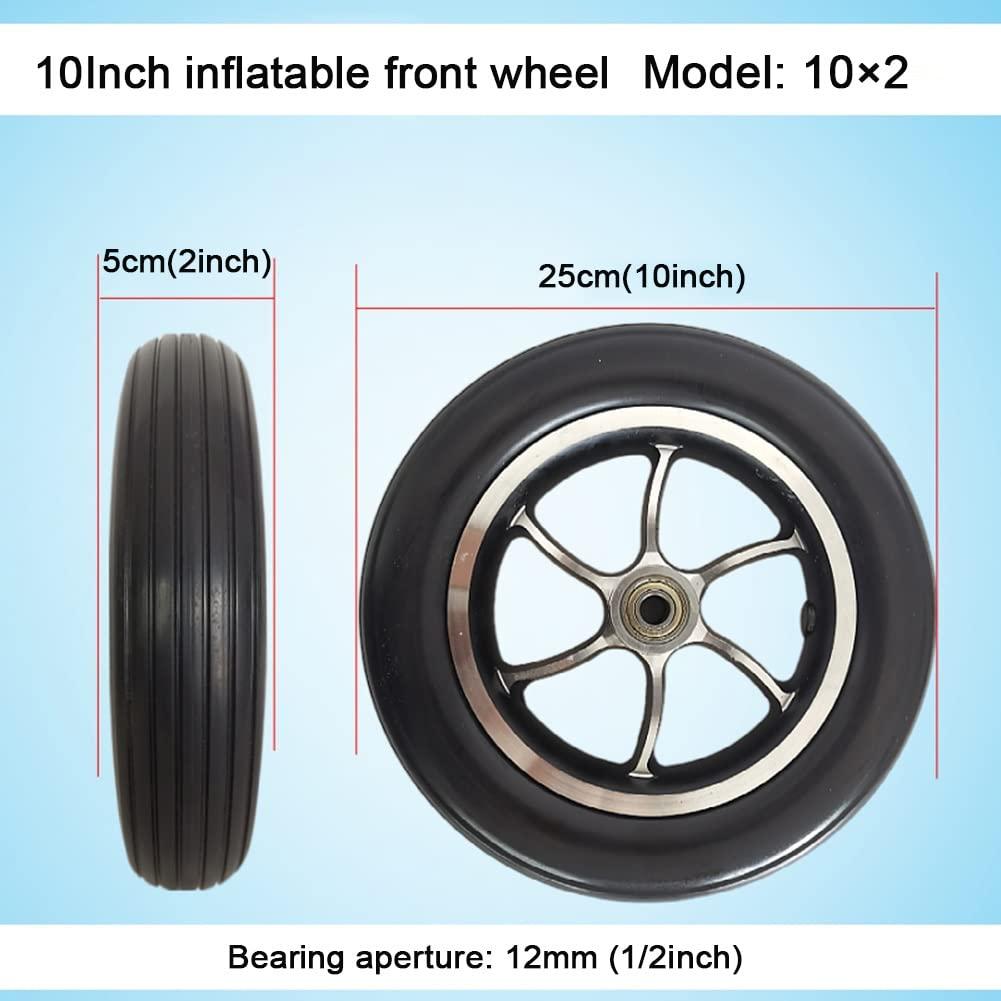 Generic 10 Inch Replacement Front Wheels, Small Pneumatic Tires, Electric Wheelchair Accessories, Anti-Slip Casters, Model 102, Bearing 12mm(1/2inch), 1 Pair