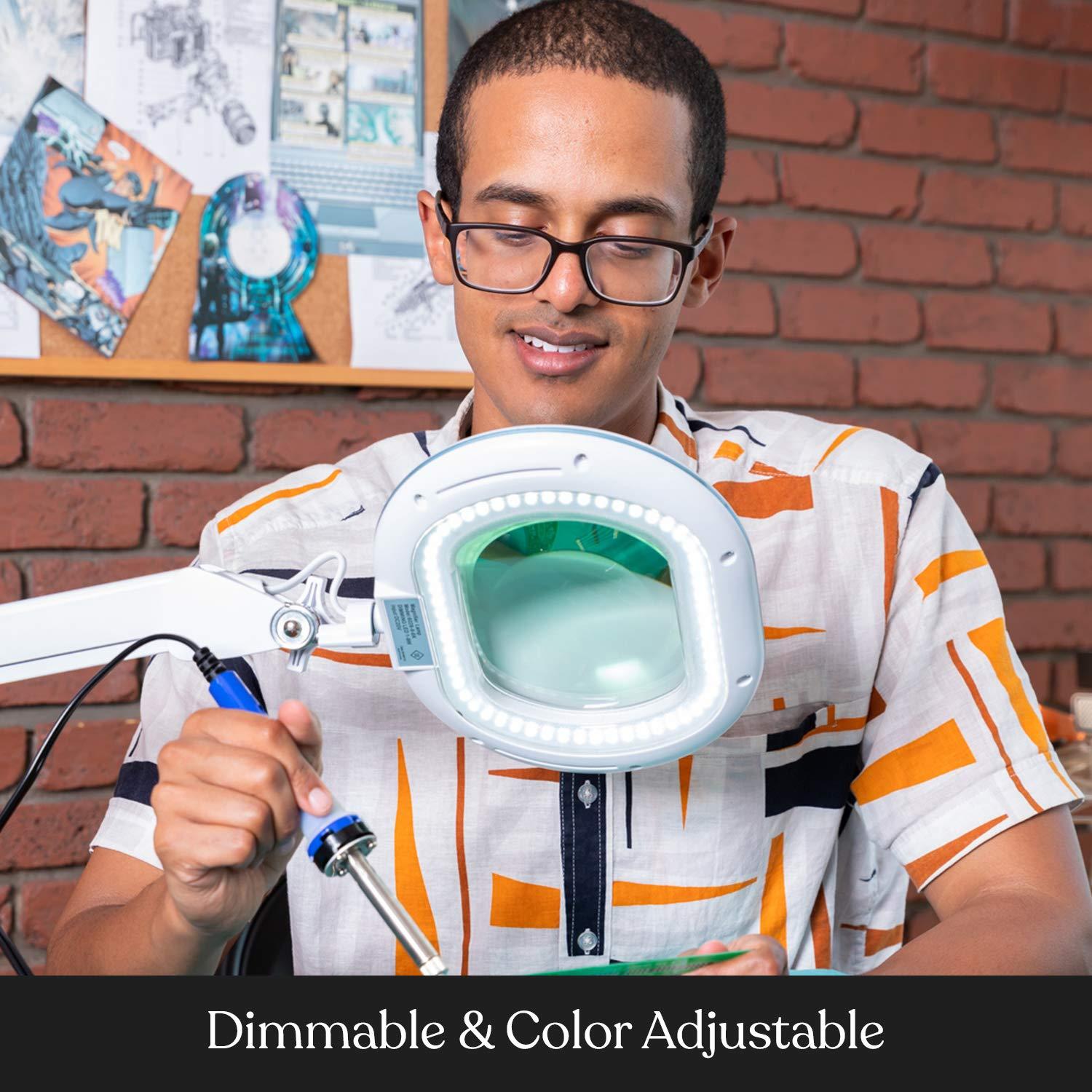 Brightech Brightech LightView Pro XL Magnifying Desk Lamp with Clamp, Adjustable Magnifying Glass with LED Light for Crafts, Reading, Close Work, Dimmable Light Magnifier with Wide Glass Lens