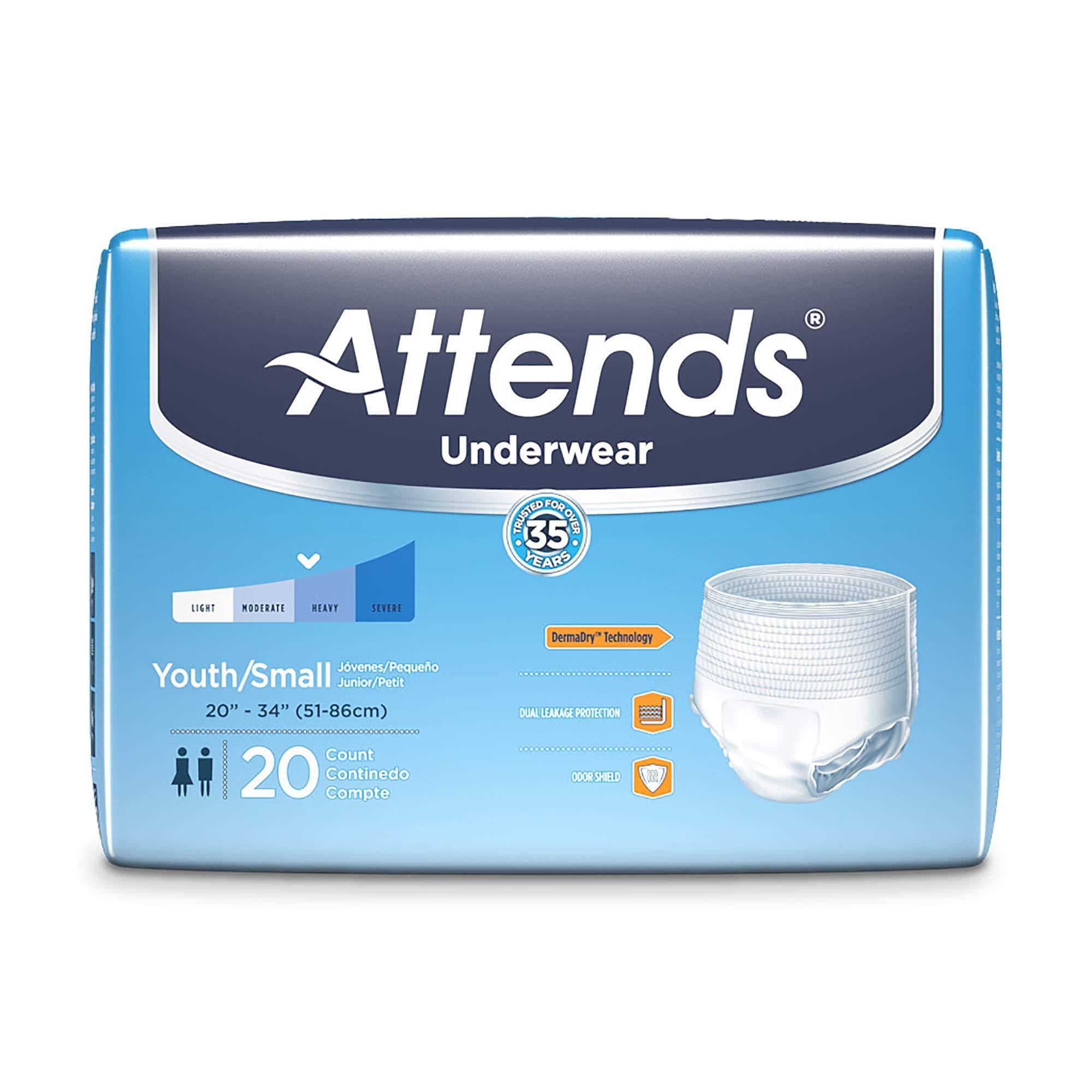 Attends Attends Underwear for Adult Incontinence Care with Quick-Dry Channels, Ultimate Absorbency, Unisex, Small, 20 Count (x4)