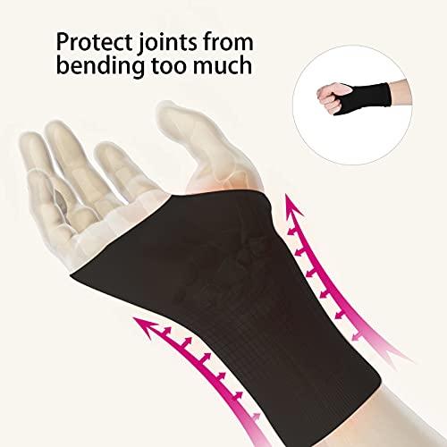 Dioche Wrist Support Compression Sleeve Wrist Palm Hand Elastic Brace for Carpal Tunnel, Wrist Pain, Arthritis, Black (1 Pair)(XXL)