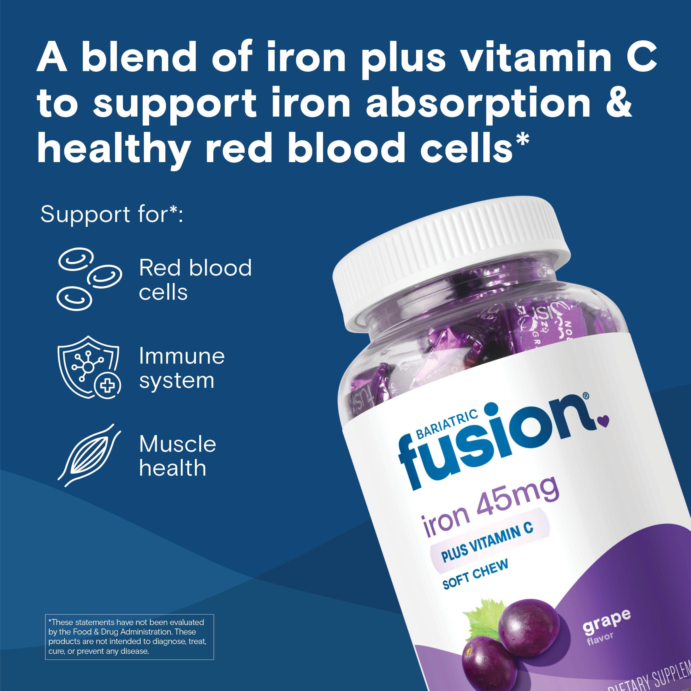 Bariatric Fusion Bariatric Fusion Iron Supplement for Women with Vitamin C | Grape Flavored | Bariatric Iron Chewable Vitamin | Gentle on Stomach Ferrous Fumarate | Gluten Free | 60 Count | 2 Month Supply