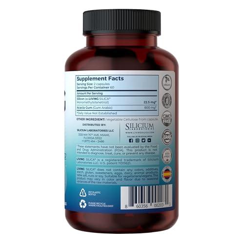 Orgono Living Silica Living Silica Collagen Booster Capsules | Ultra High Absorption | Supports Healthy Collagen and Elastin Production for Joint & Bone Support, Glowing Skin, Strong Hair & Nails (120 Count)