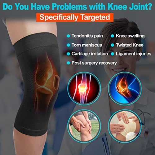 MGANG Knee Compression Sleeves, 1 Pair, Can Be Worn Under Pants, 20-30mmHg Strong Support Knee Brace for Unisex, Knee Support for Meniscus Tear, Arthritis, Pain Relief, Injury Recovery, Daily Wear, Black L