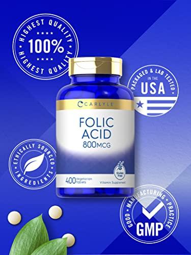 Carlyle Carlyle Folic Acid 800 Mcg Tablets | 400 Count | Vegetarian, Non-GMO, Gluten Free