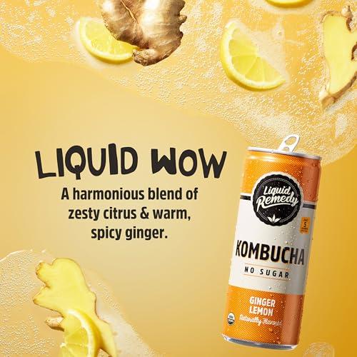 REMEDY Kombucha Liquid Remedy Kombucha Sugar Free Organic Drink, Low Calorie, Probiotic Like Tea for Gut Health - Ginger Lemon - 8.5 Fl Oz Can, 12-Pack