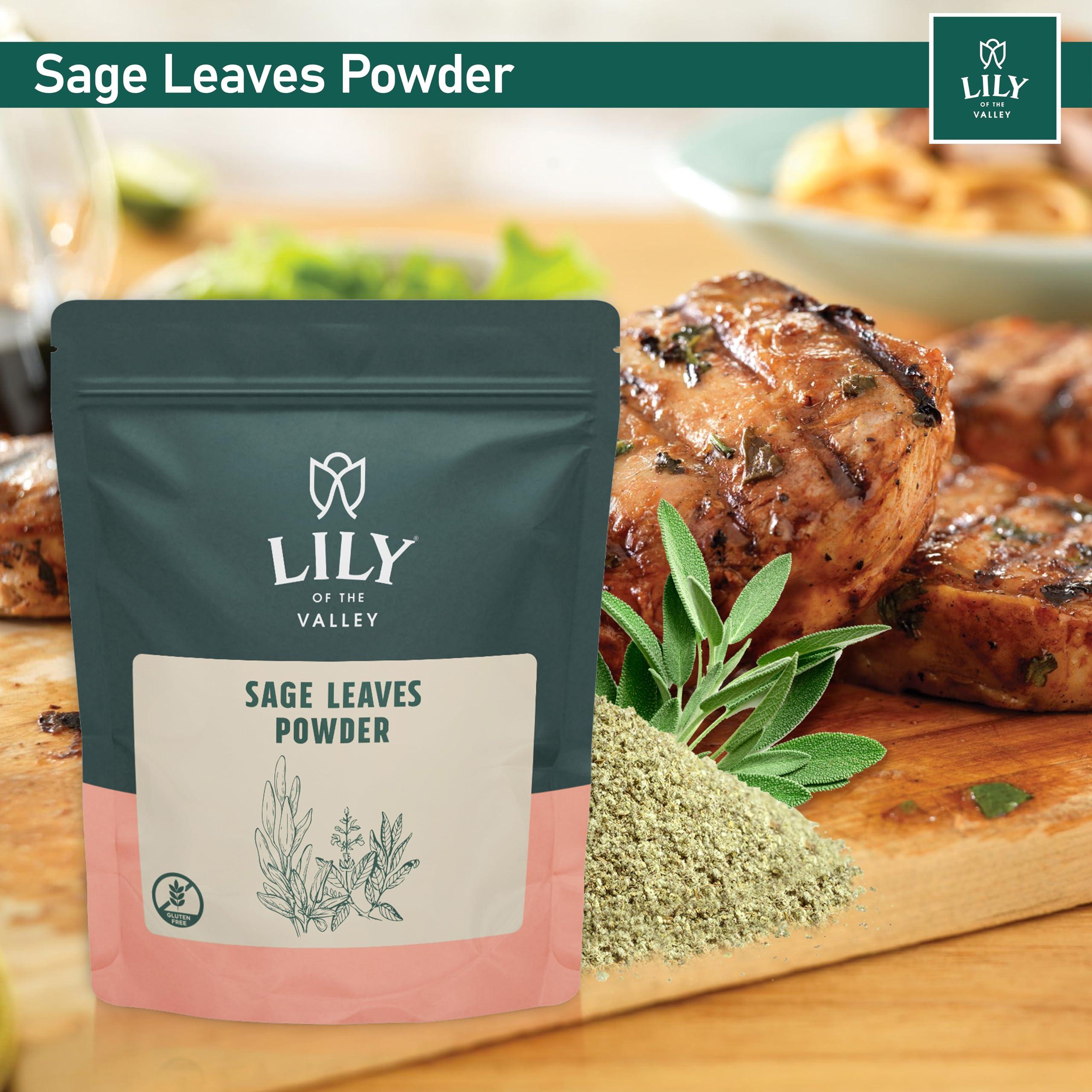 LILY OF THE VALLEY Lily of the Valley Sage Leaf Powder - Ground Dried Sage leaves - Seasoning Herb Spice - No Fillers & No Additives - Great for Cooking - Vegan & Gluten-Free - Packed in Resealable Pouch (16oz, 453g)