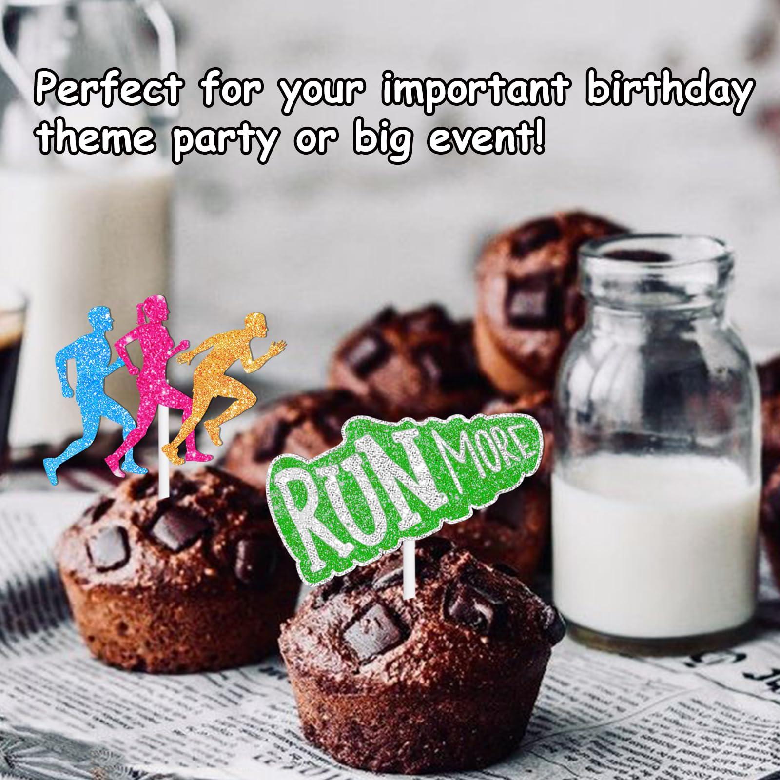 LETLIMIT 18pcs Glitter Run Dessert Cupcake Topper Pace Running Track Cross Country Marathon Theme Decorations Men Women Boys Girls Happy Birthday Party Decor Supplies