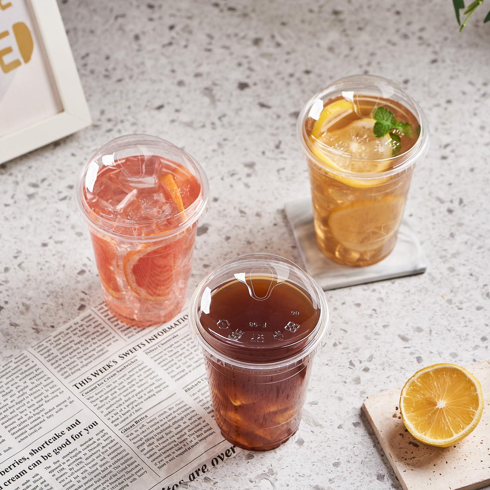 FULING FULING 100 Sets 16 oz Plastic Cups with Strawless Sip-Lids Crystal Clear Disposable 16oz Plastic Cups with Lids - Durable PET - BPA Free, for Coffee, Smoothie, Shakes