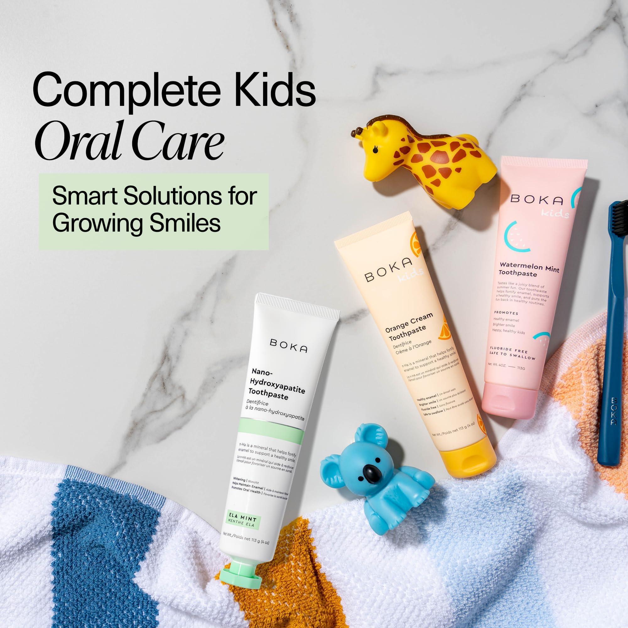 Boka Boka Fluoride Free Toothpaste Nano Hydroxyapatite, Helps Remineralize, Appropriate for Sensitive Teeth, Whitening - for Adult, Kids Oral Care - Ela Mint, Orange Cream, Watermelon Mint Flavor, 3pk