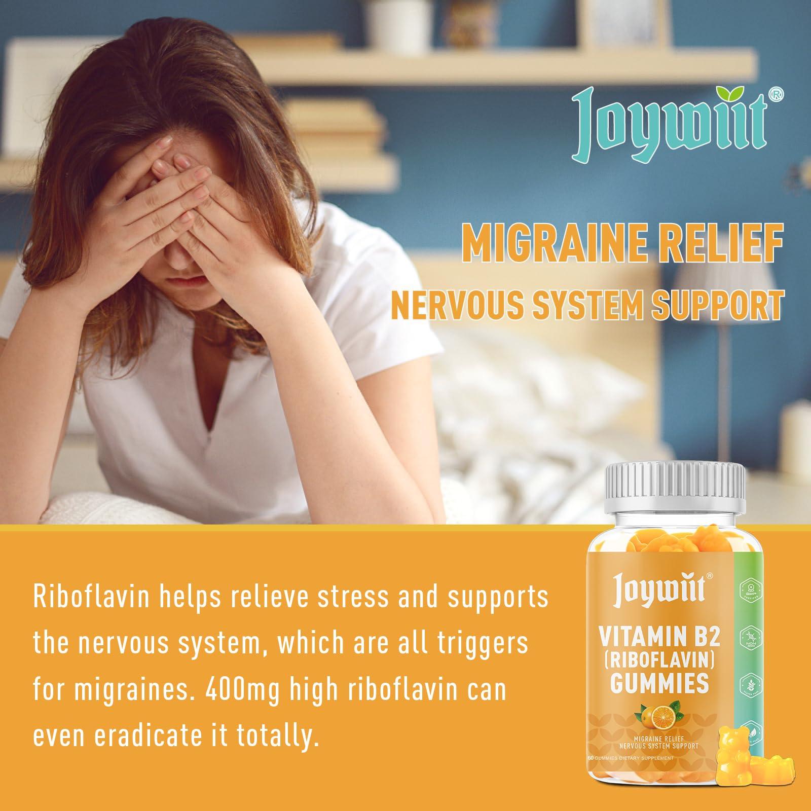 Joywiit Joywiit Vitamin B2 Gummies | Riboflavin 400mg | b2 Vitamin 400mg Chewable for Adults and Kids, Migraine Relief & Energy and Nervous System Support, Non GMO, Vegan - 120 Counts
